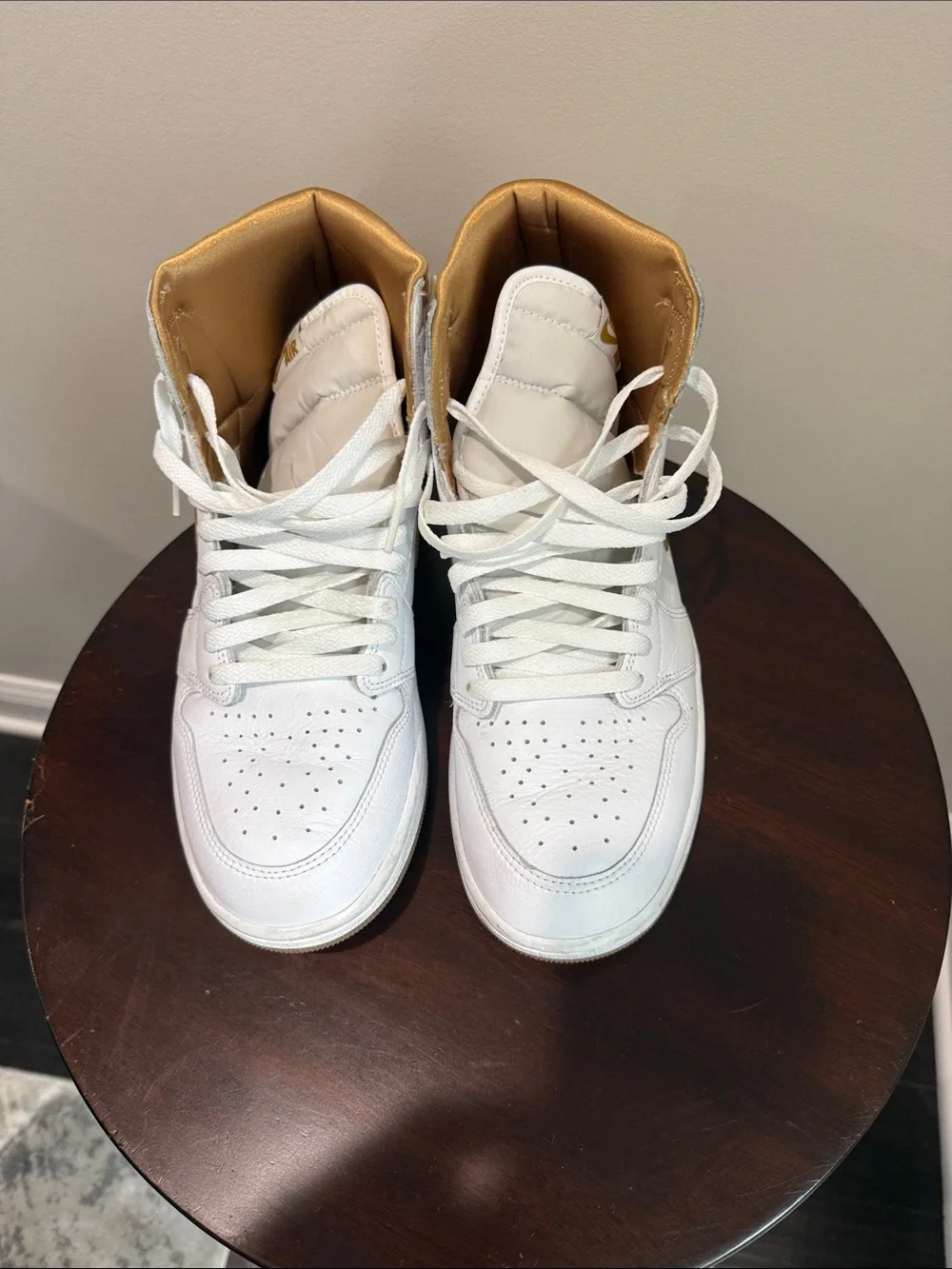 Jordan Women's High-Top Sneakers in White and Gold